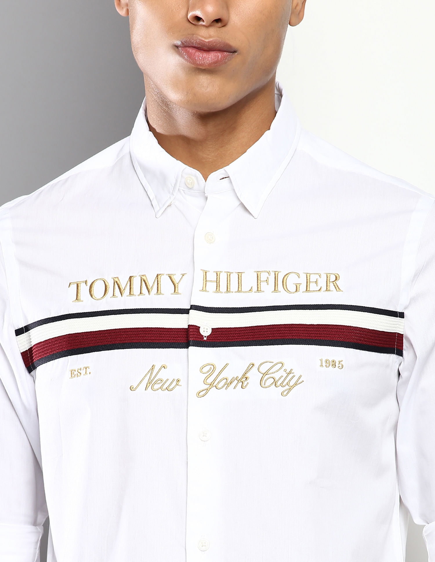 Buy Tommy Hilfiger Men White Embroidered Logo Casual Shirt NNNOW.com