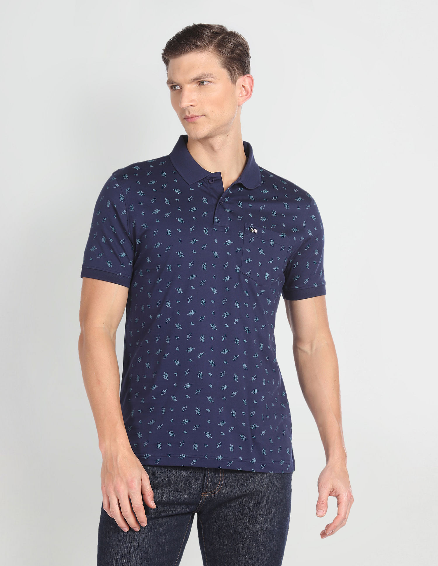 Arrow Sports Tropical Print Mercerized Polo Shirt