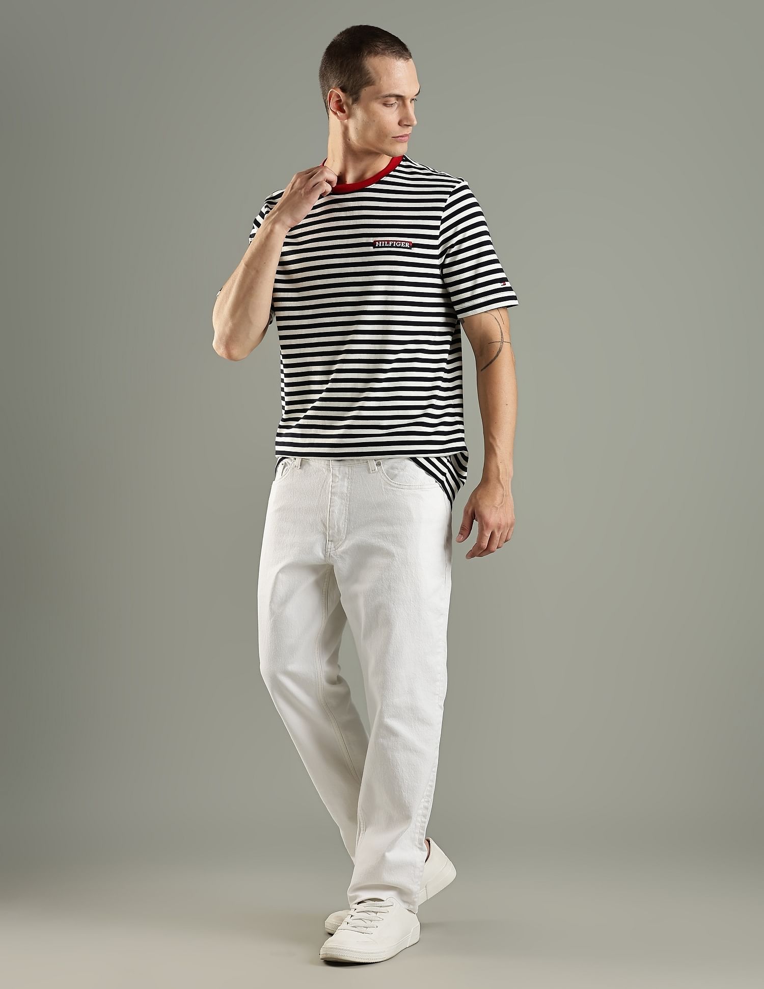 Tommy Hilfiger Striped Regular Fit Cotton T-Shirt