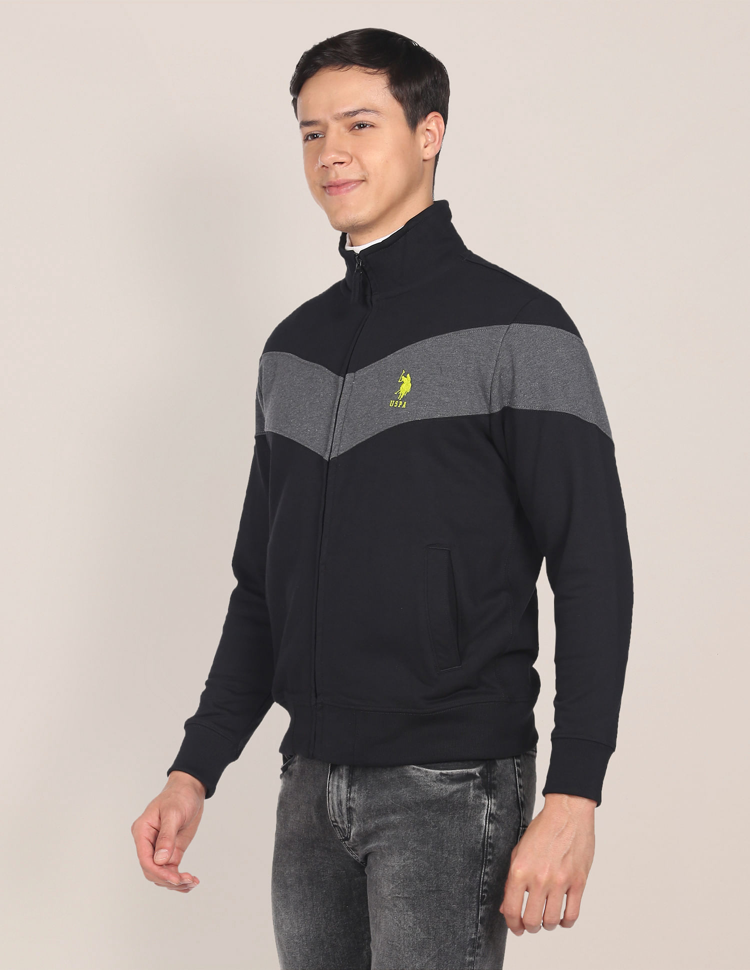 U.S. Polo Assn. High Neck Zip Up Colour Block Sweatshirt