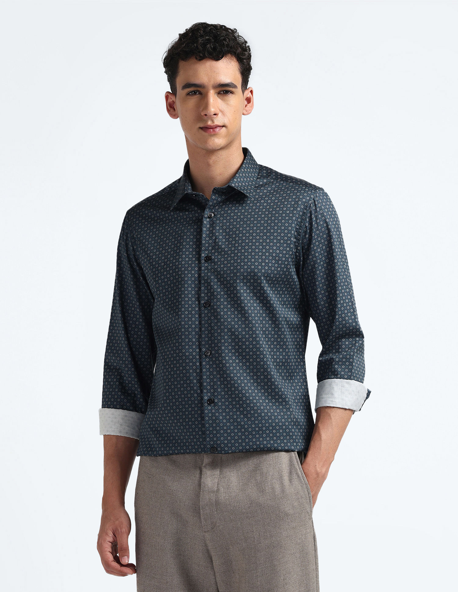 Flying Machine Geometric Print Cotton Shirt