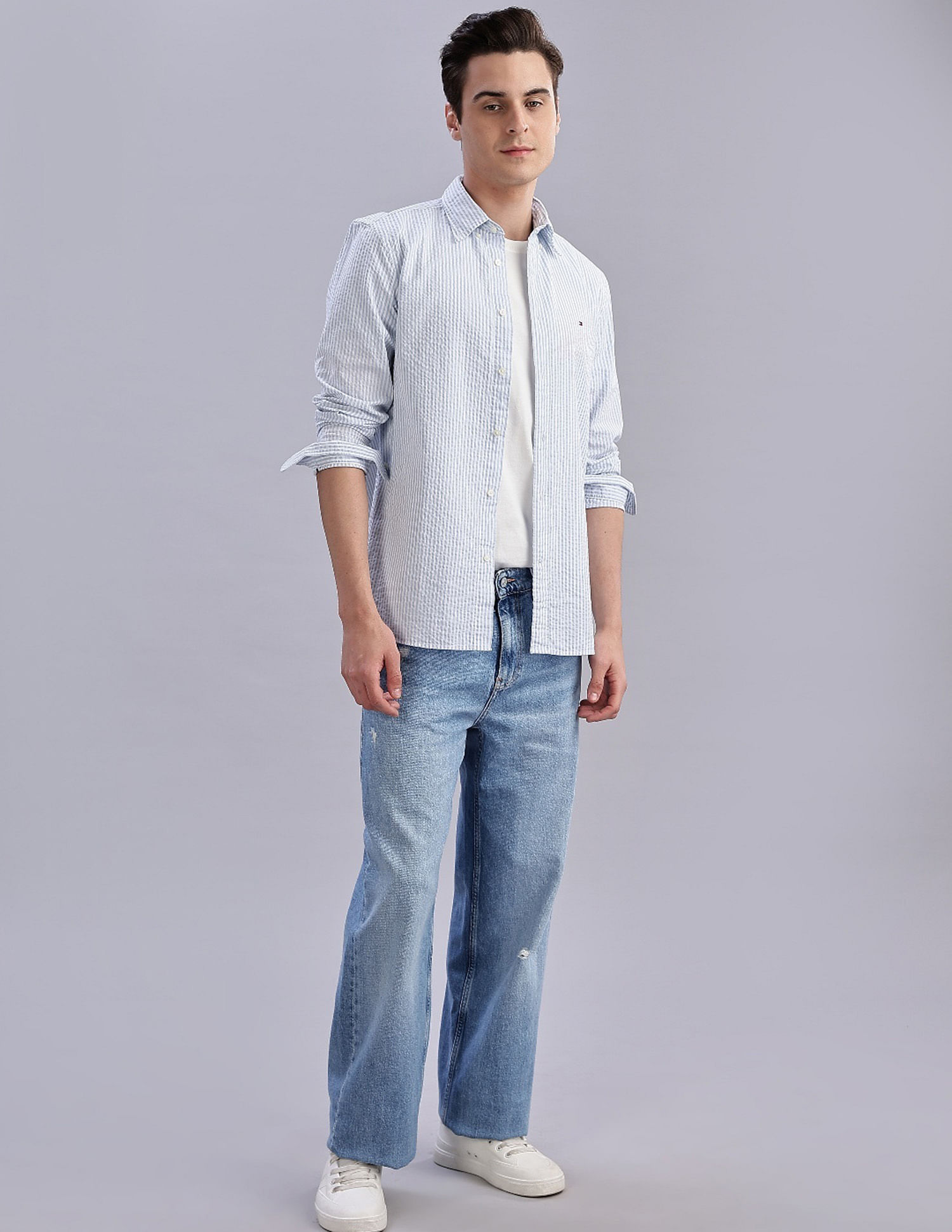 Tommy Hilfiger Striped Regular Fit Plain Woven Shirt