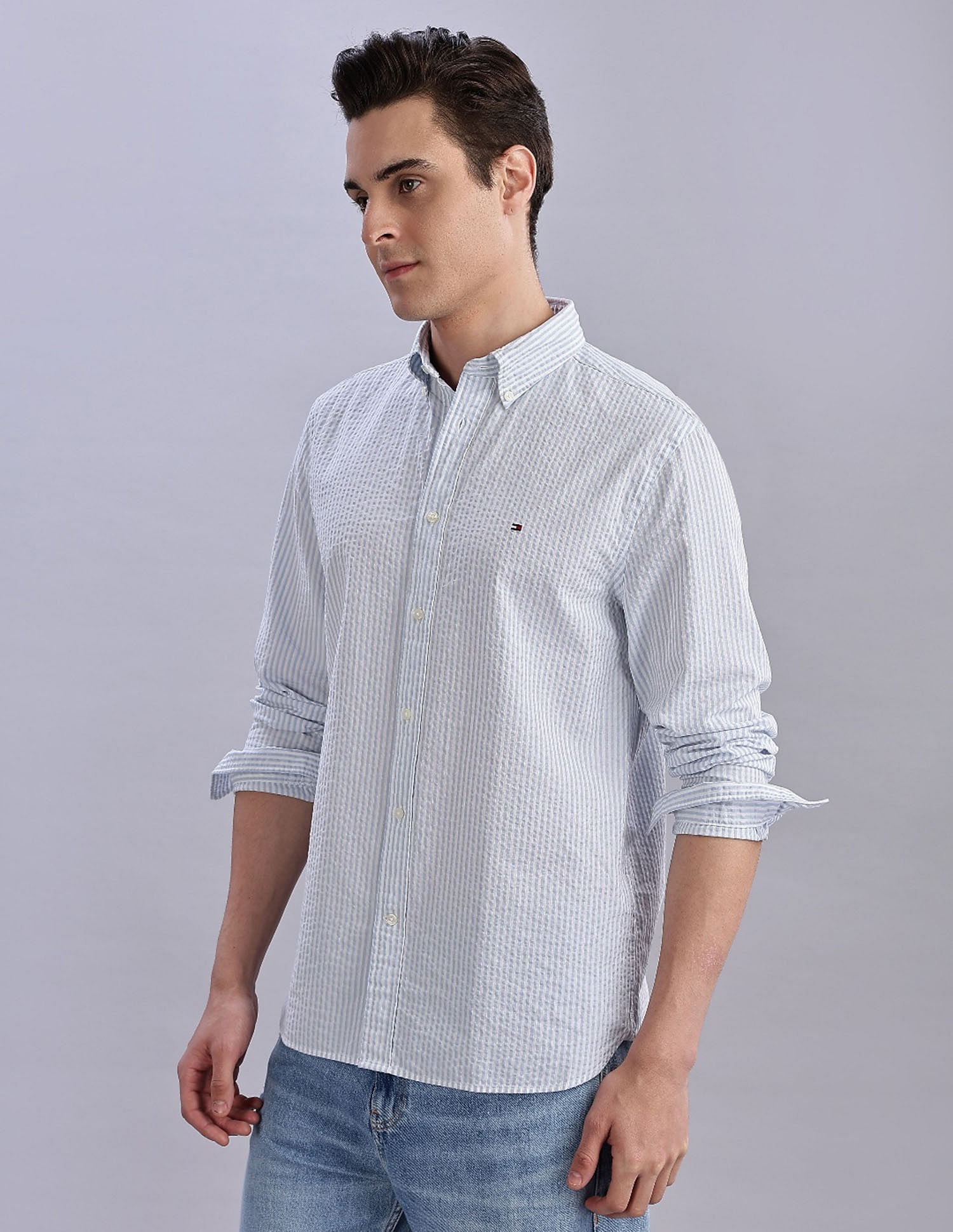 Tommy Hilfiger Striped Regular Fit Plain Woven Shirt