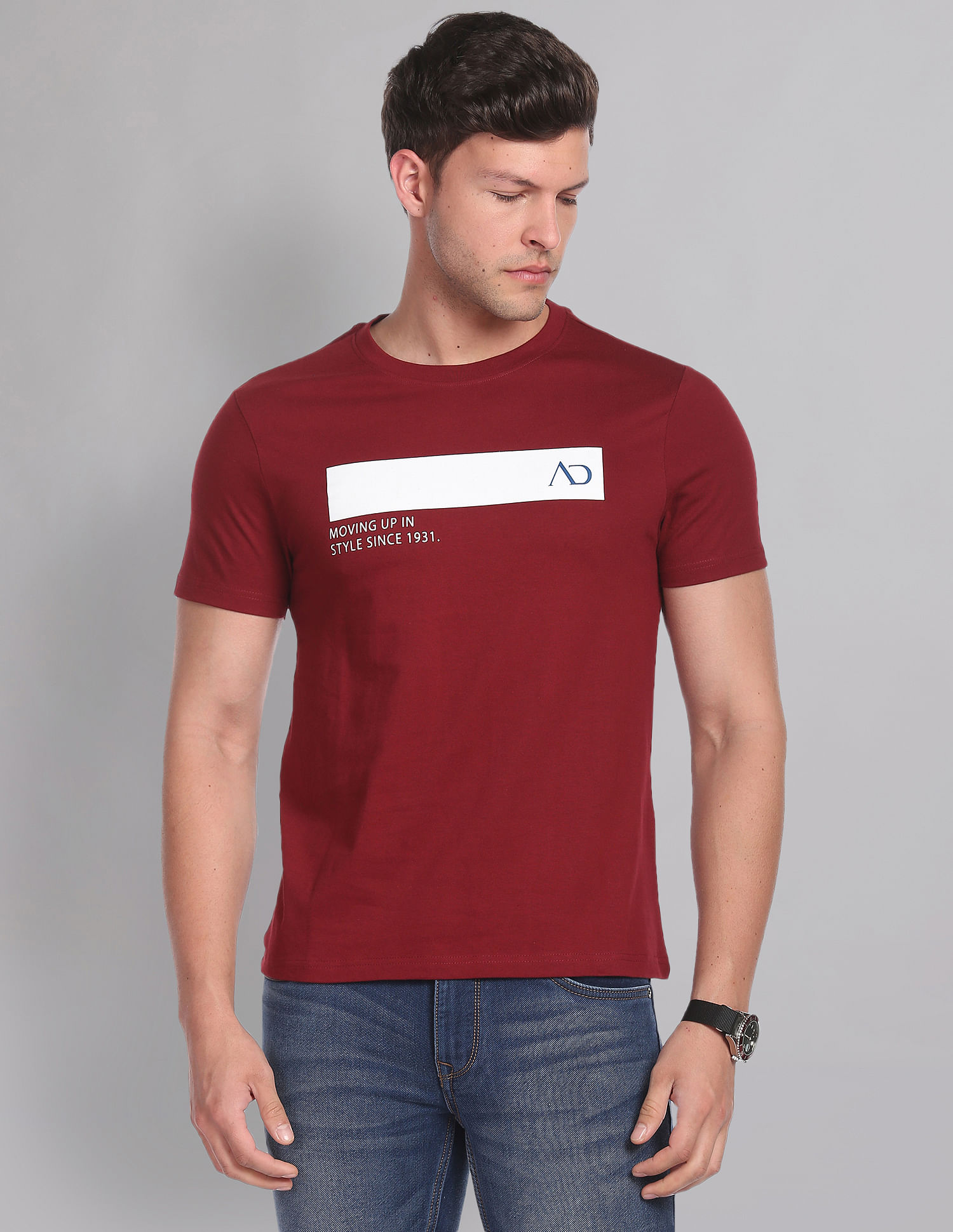 AD by Arvind Crew Neck Printed T-Shirt