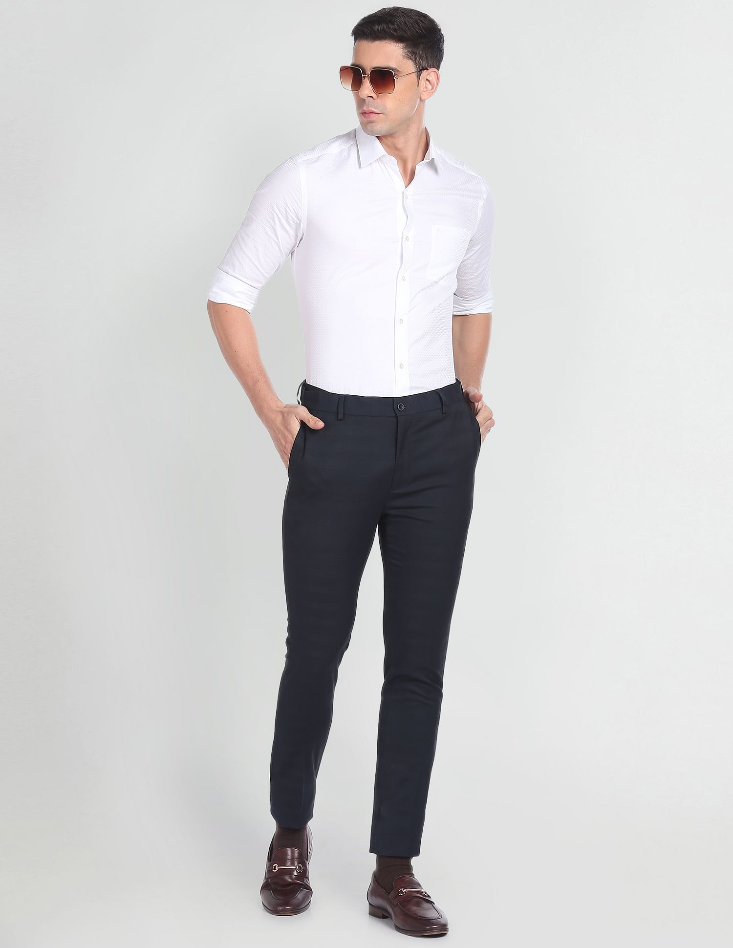 Arrow Newyork Horizontal Stripe Herringbone Trousers