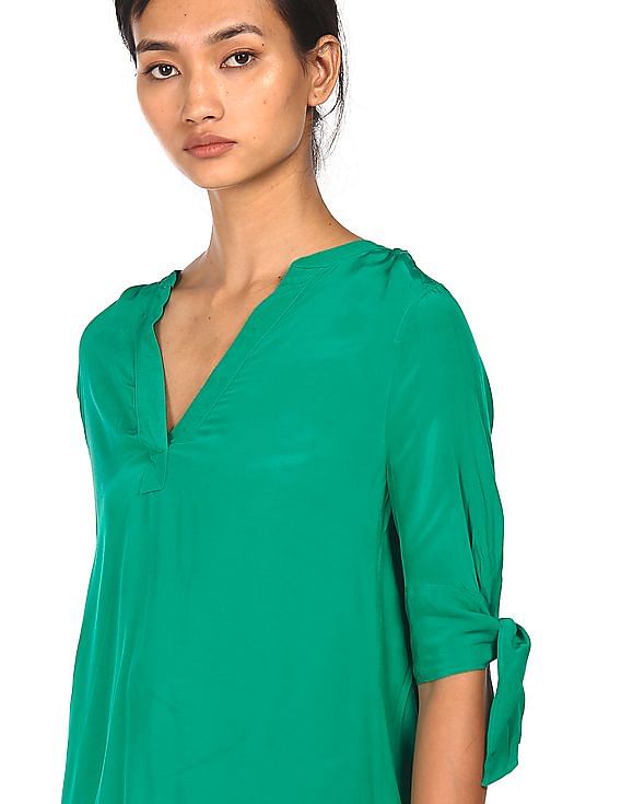 Tommy Hilfiger Women Green Notch Collar Solid Top