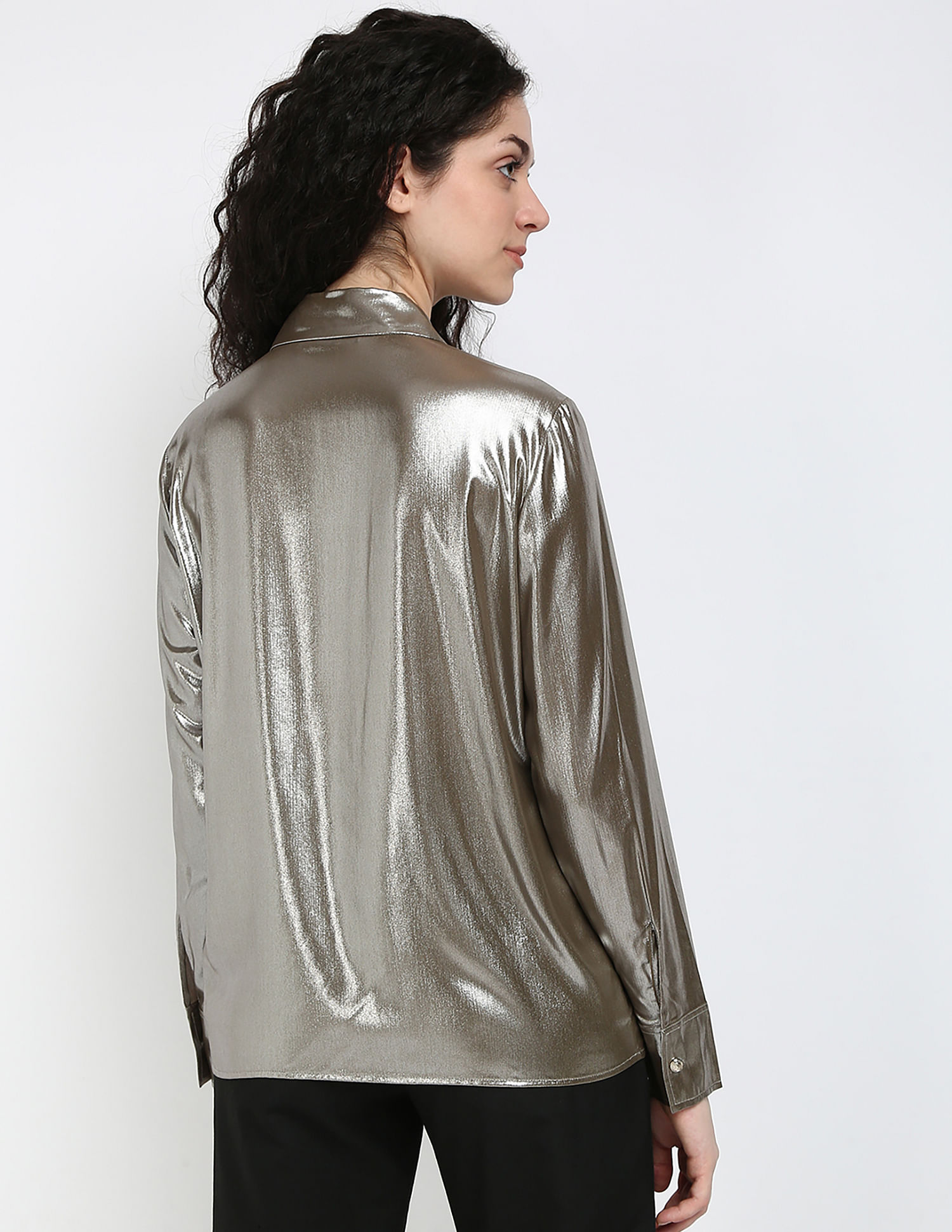 Tommy Hilfiger Gold Lame Pleated Front Shirt