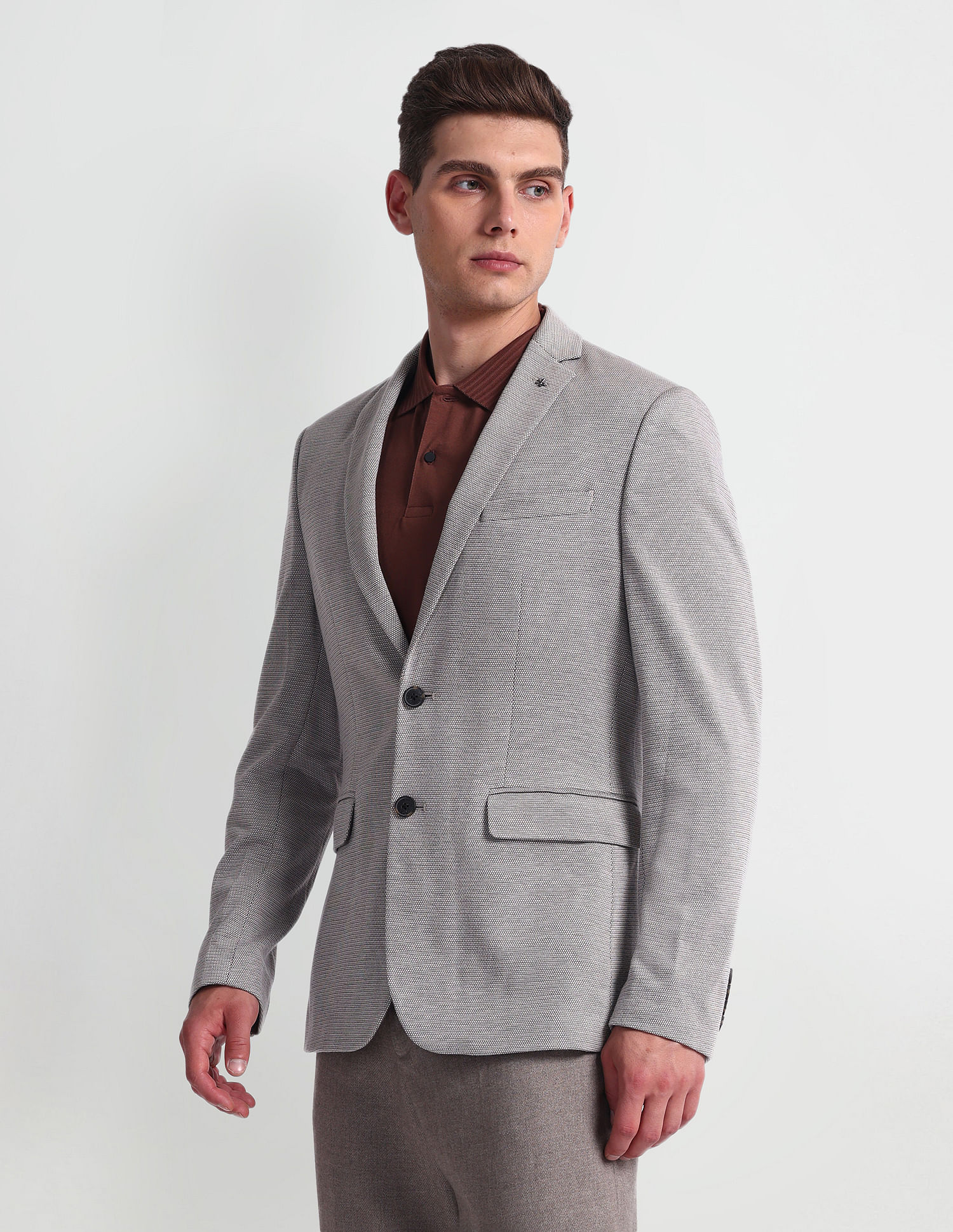 Arrow Patterned Knit Slim Blazer