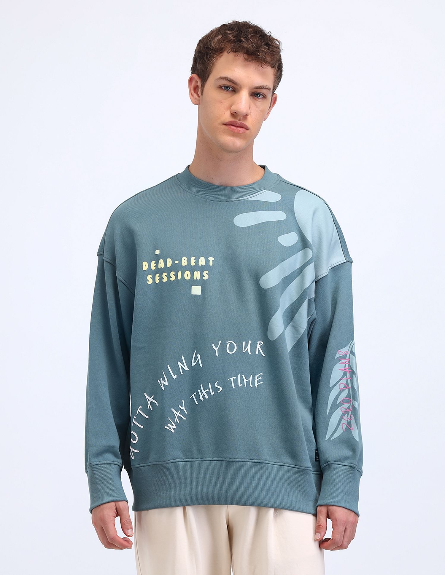 Flying Machine Graphic Printed Oversized Fit Sweatshirt