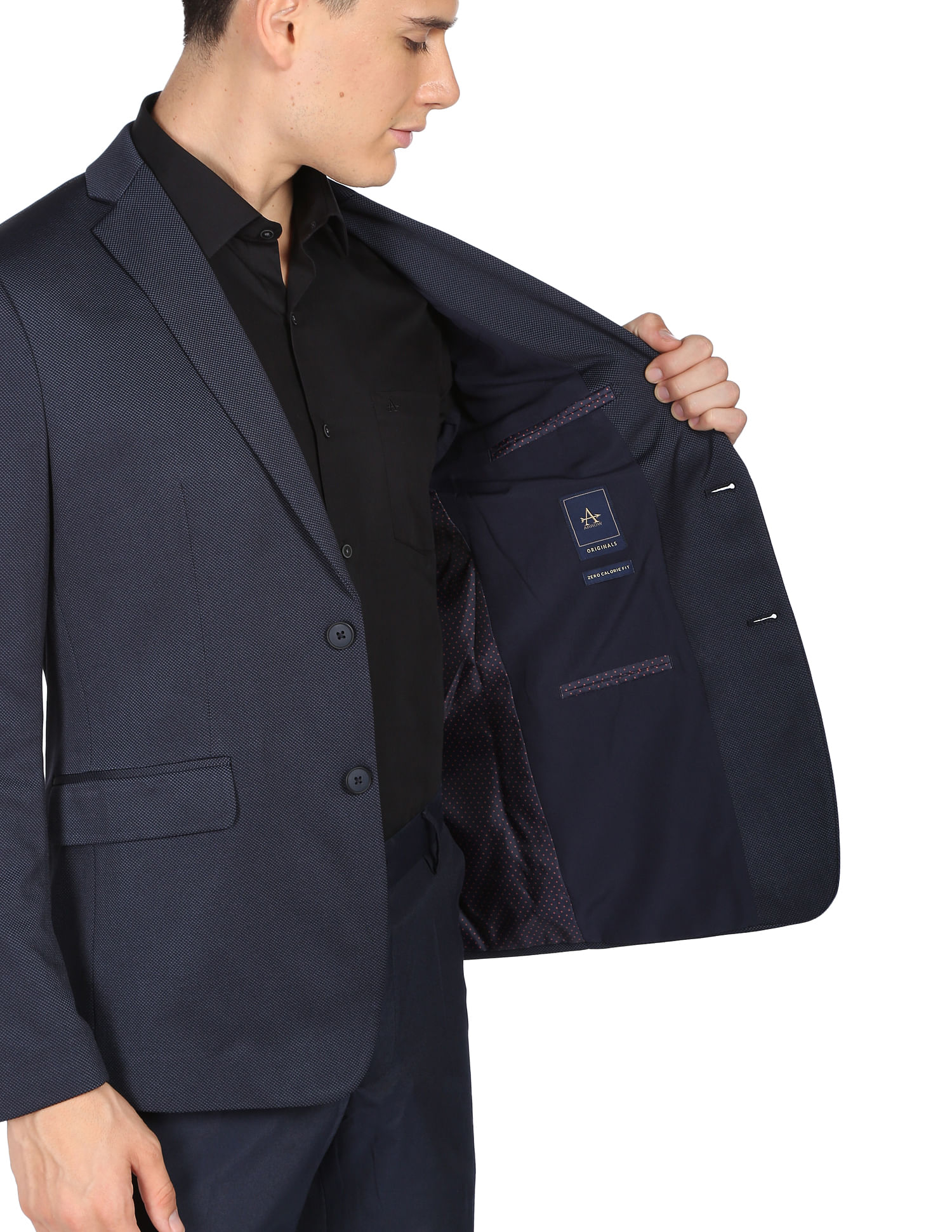 AK MC double breasted blazer in navy linen with bespoke domed