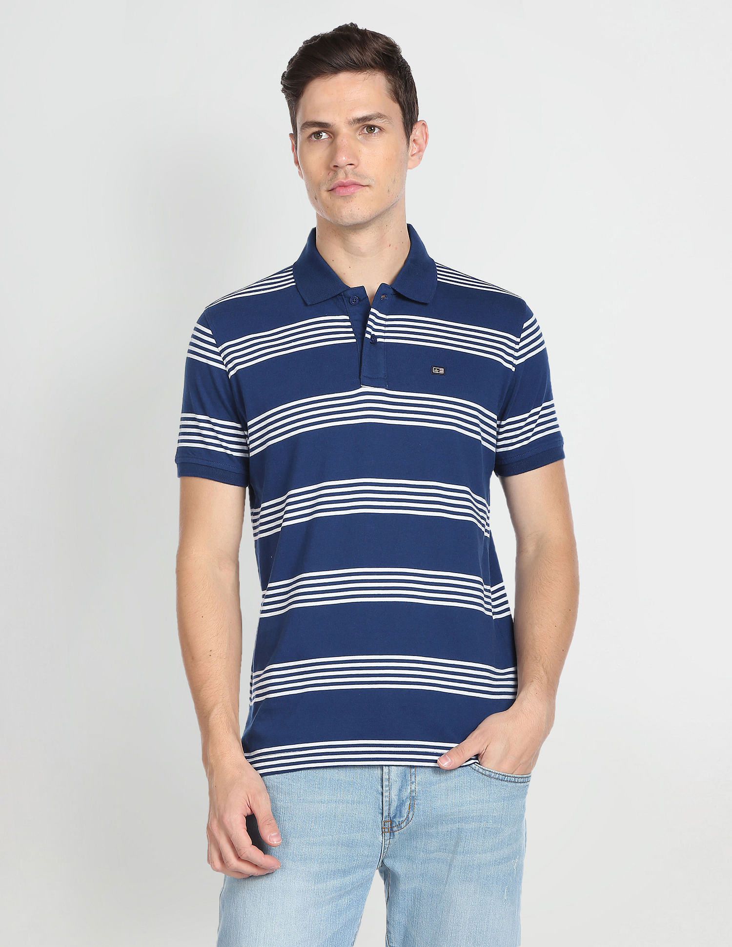 Arrow Sports Horizontal Stripe Cotton Polo Shirt