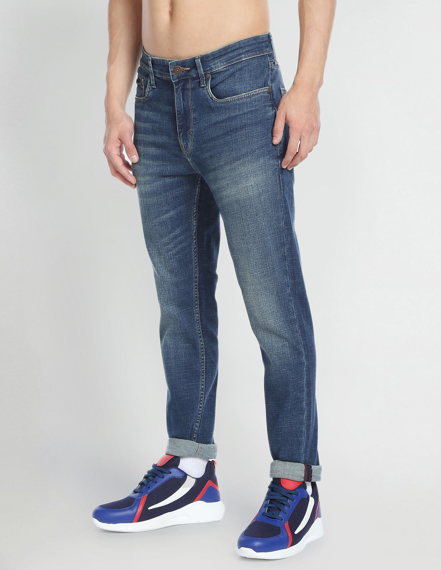 Flying Machine Slash Slim Tapered Fit Stone Wash Classic Vintage Jeans