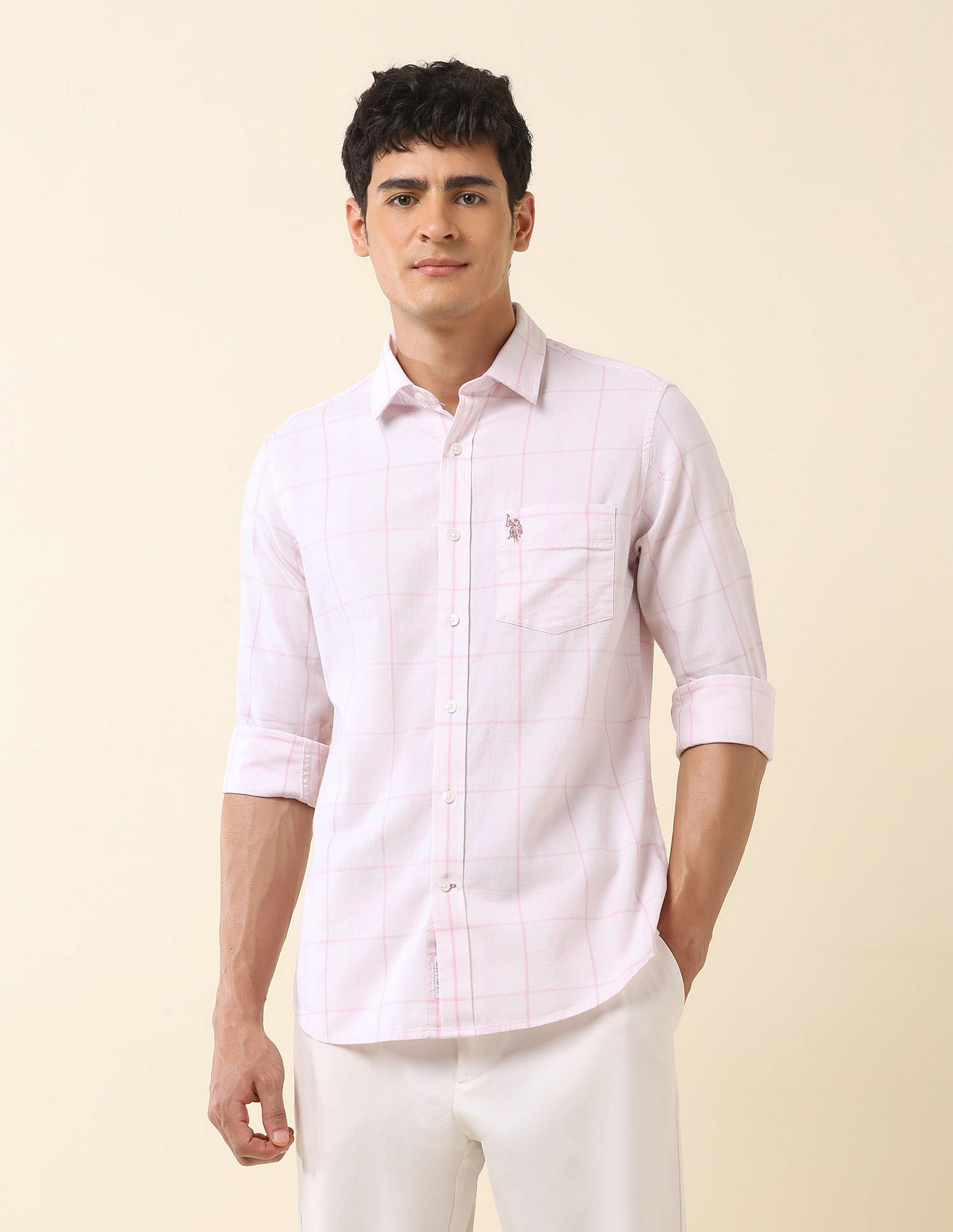 U.S. Polo Assn. Windowpane Checked Tailored Fit Shirt