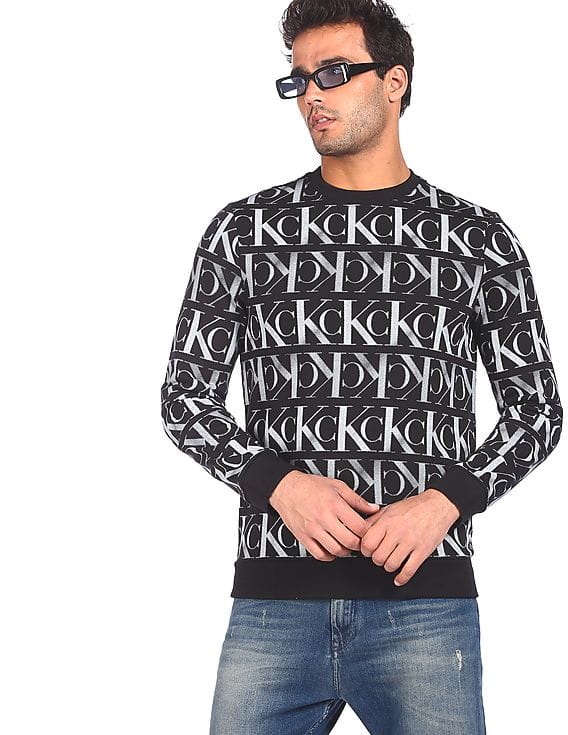 Buy Calvin Klein Men Black Long Sleeve Brand Logo Print Sweatshirt