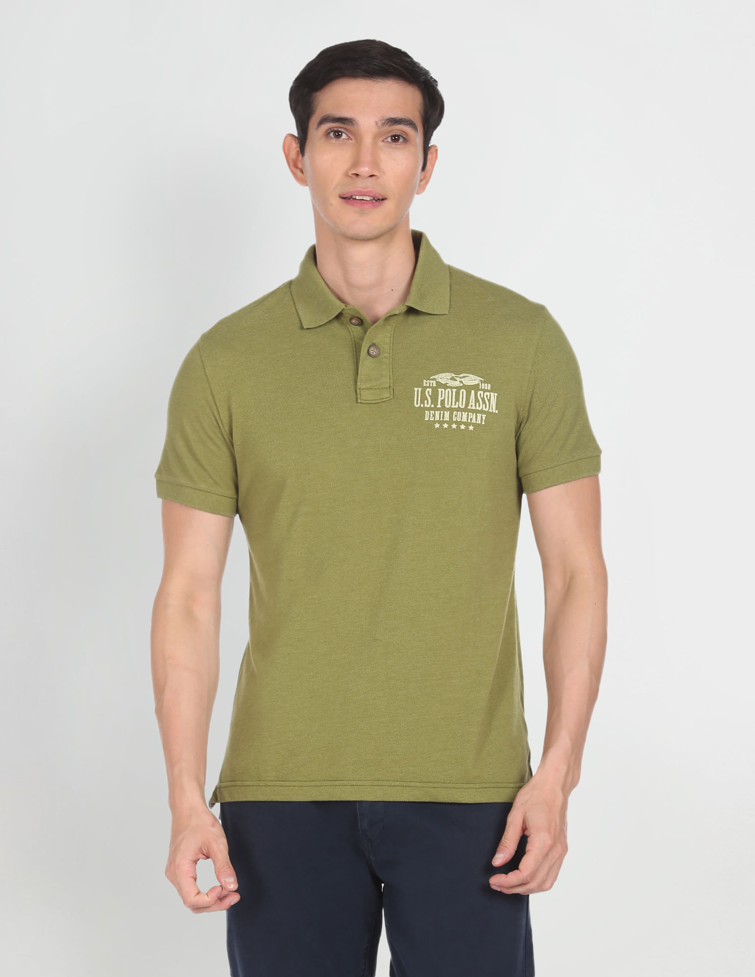 U.S. Polo Assn. Denim Co. Ribbed Collar Brand Print Polo Shirt
