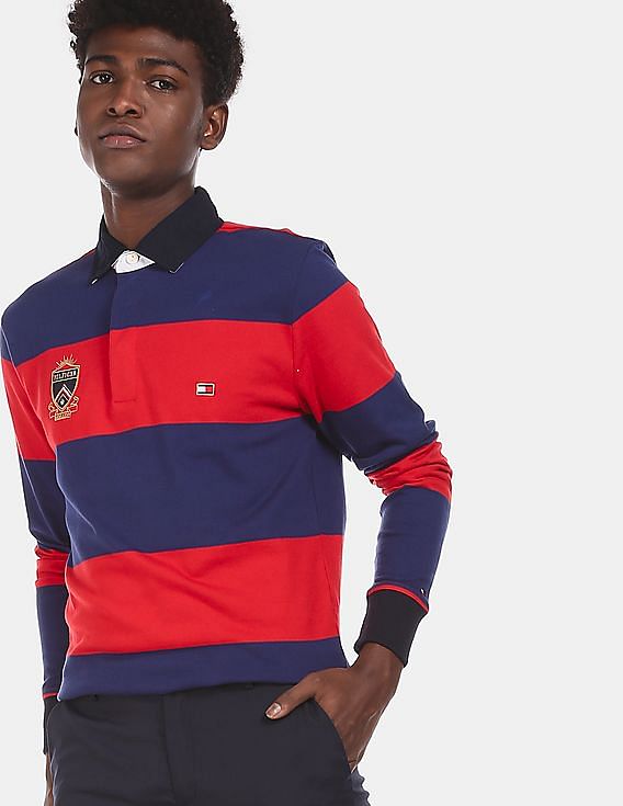 Tommy Hilfiger Men Red And Blue, Red Blue Rugby Shirt