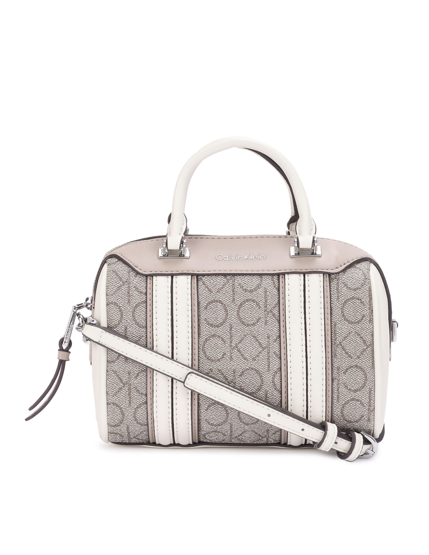 Buy Calvin Klein Women Beige Three Compartment Brand Monogram Sling Bag -  NNNOW.com