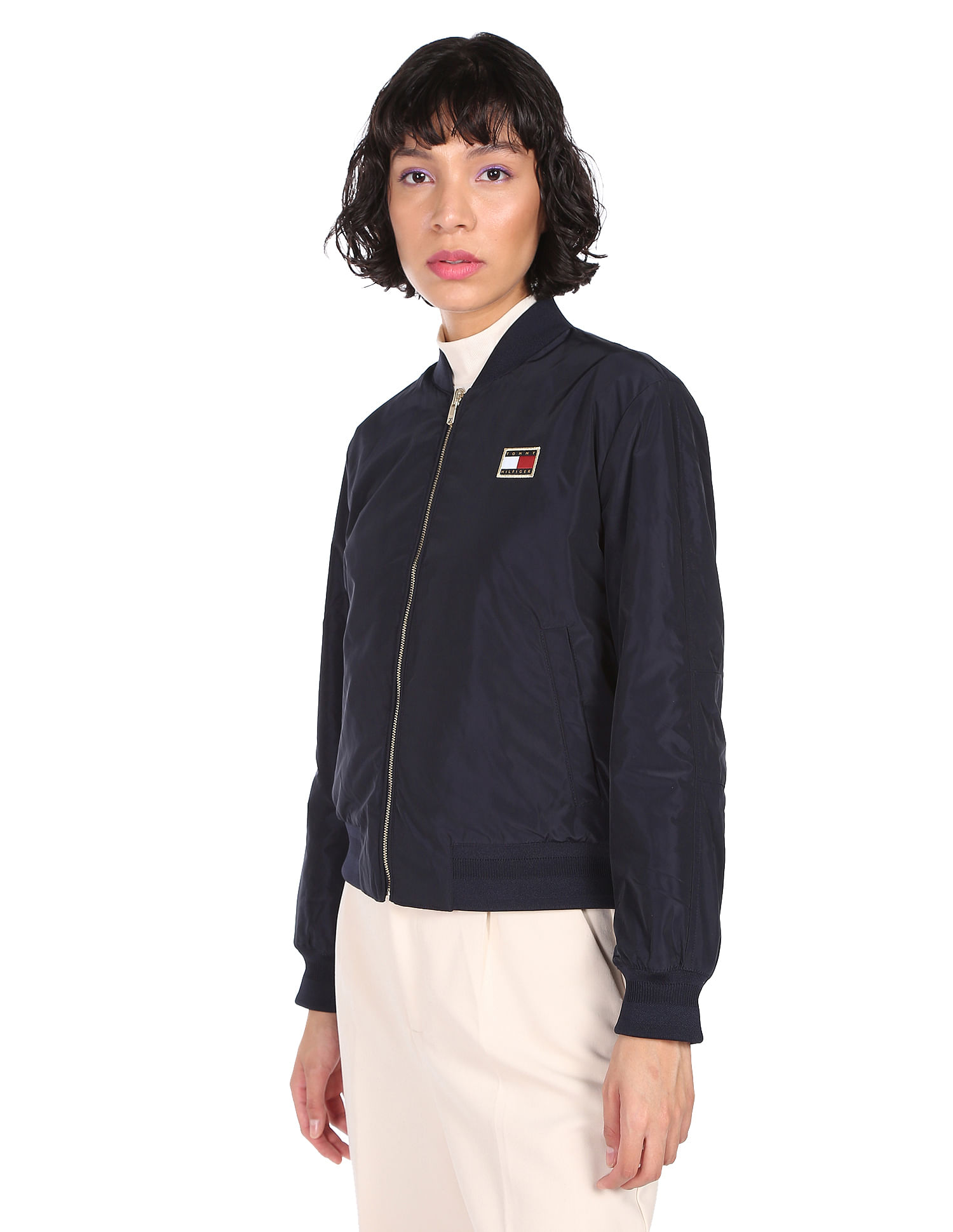 Tommy Hilfiger Men Red And Navy Reversible Polyester Bomber Jacket