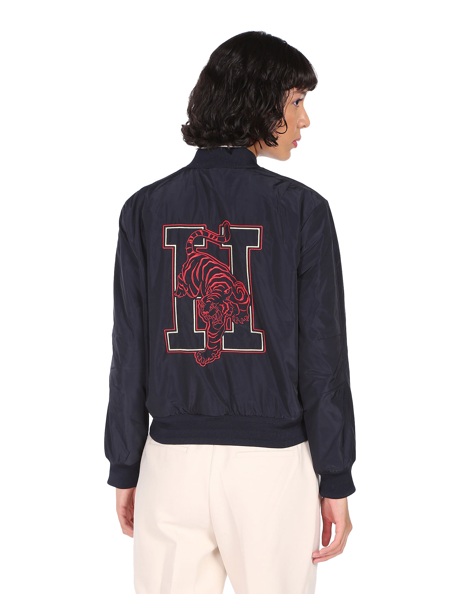 Tommy Hilfiger Men Red And Navy Reversible Polyester Bomber Jacket