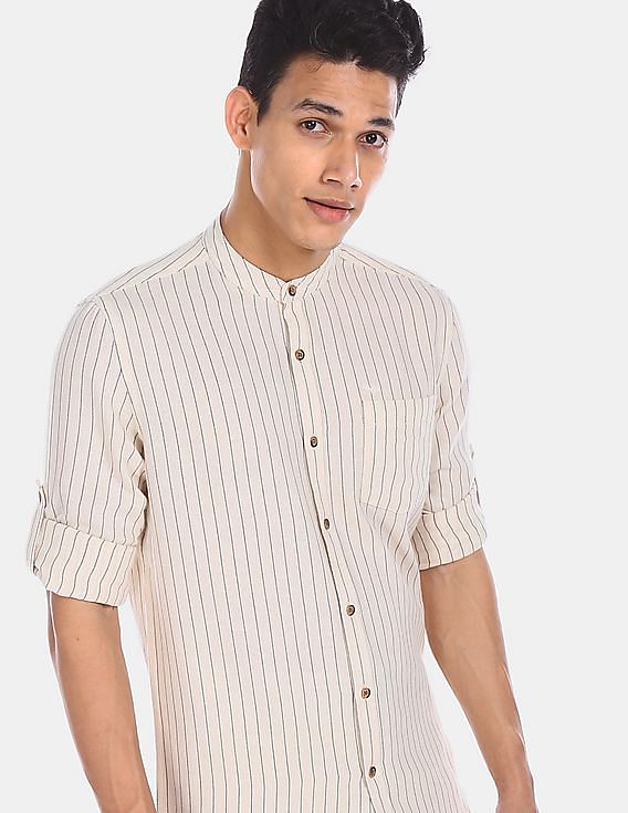 Buy White Mandarin Collar Half Sleeves Regular Fit Shirt for Men Online in  India