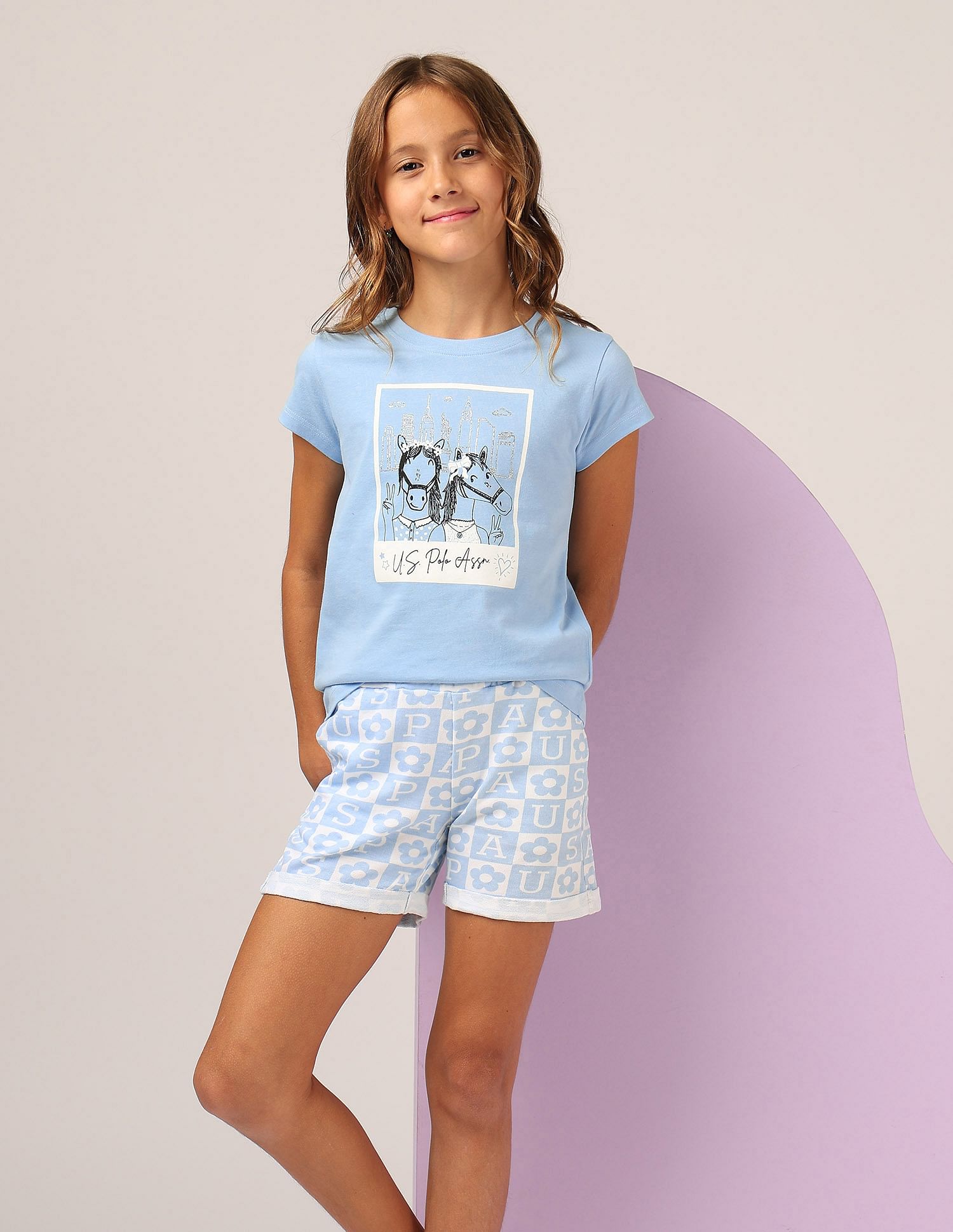 U.S. Polo Assn. Kids Girls Graphic Printed Regular Fit T-Shirt
