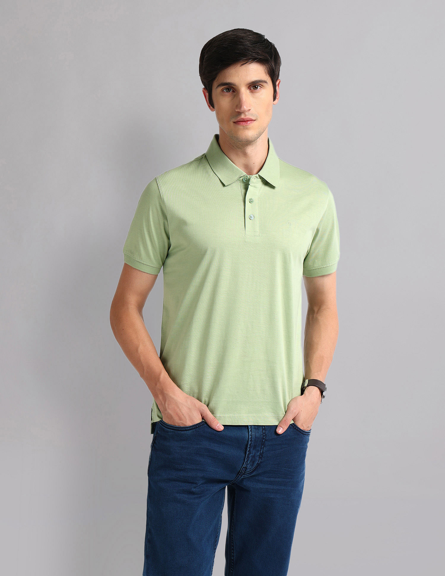 AD by Arvind Slim Fit Mercerised Polo Shirt