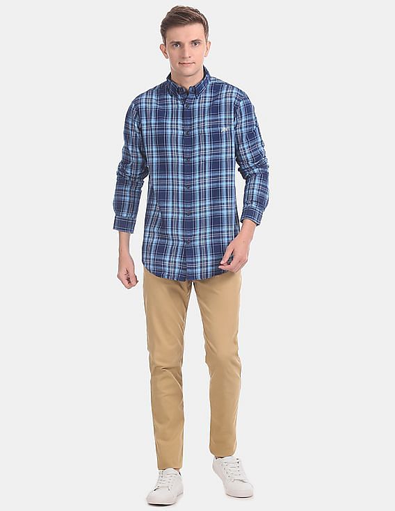 Aeropostale Blue Button Down Collar Check Shirt