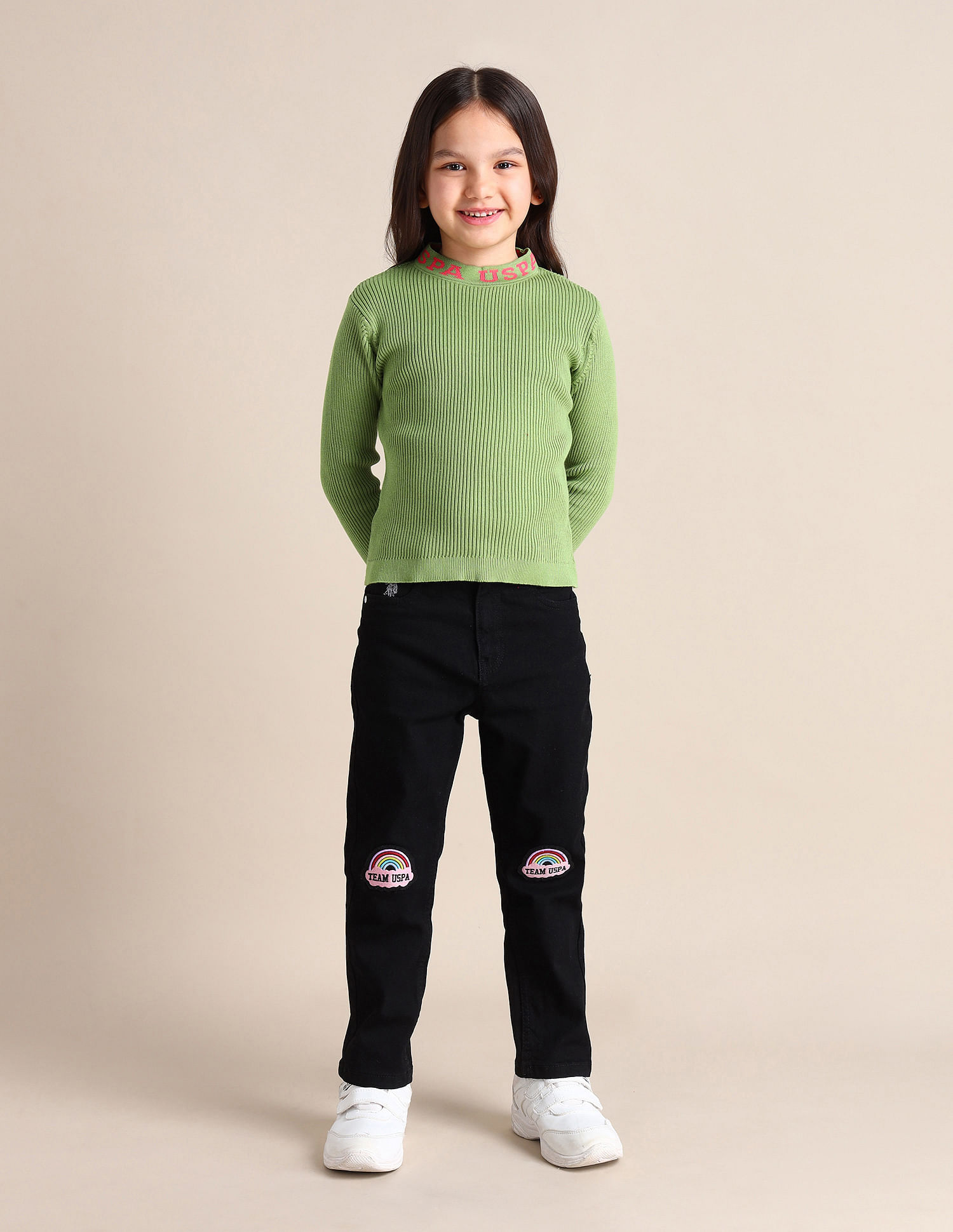 U.S. Polo Assn. Kids Girls Regular Fit Brand Printed Sweater