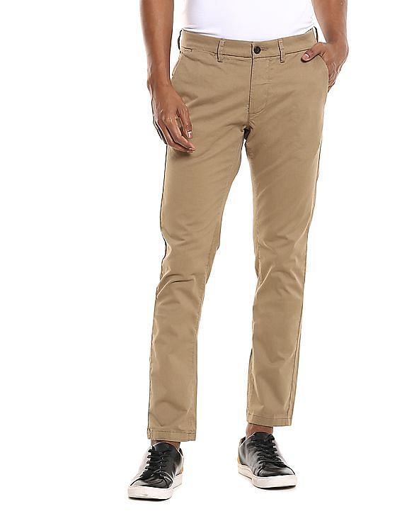 Buy Arrow Sports Men Light Khaki Mid Rise Flat Front Casual Trousers   NNNOWcom