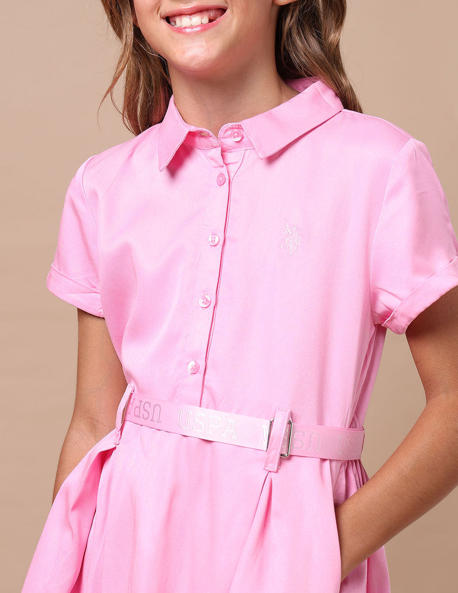 U.S. Polo Assn. Kids Girls Satin Shirt Dress