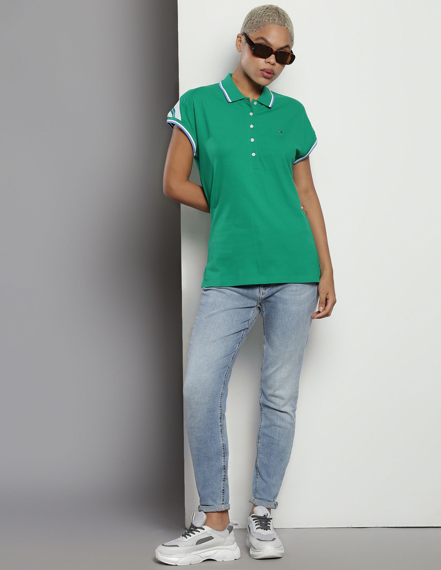 Tommy Hilfiger Striped Cap Sleeve Polo Shirt