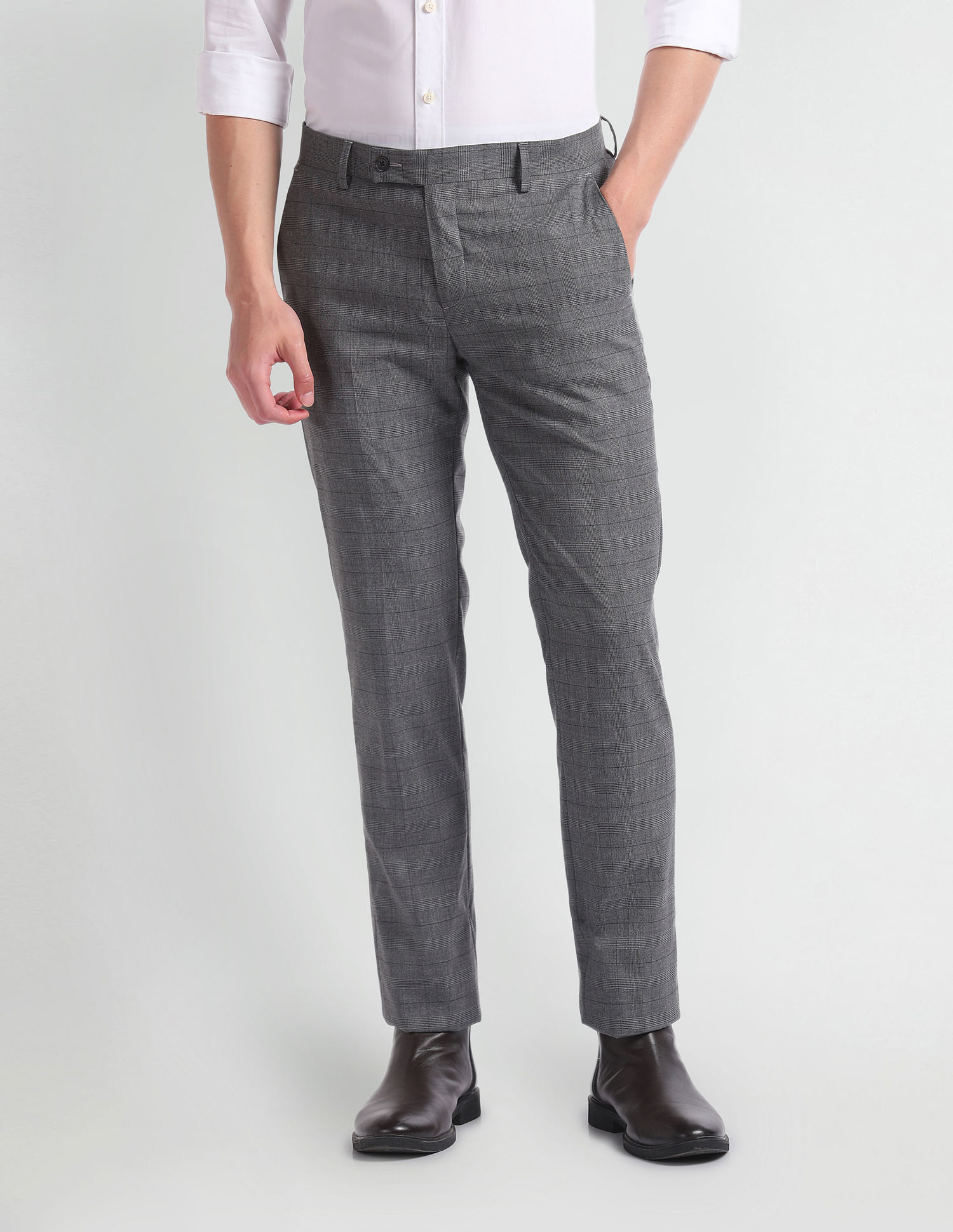Buy Arrow Patterned Weave Ankle Length Formal Trousers - NNNOW.com