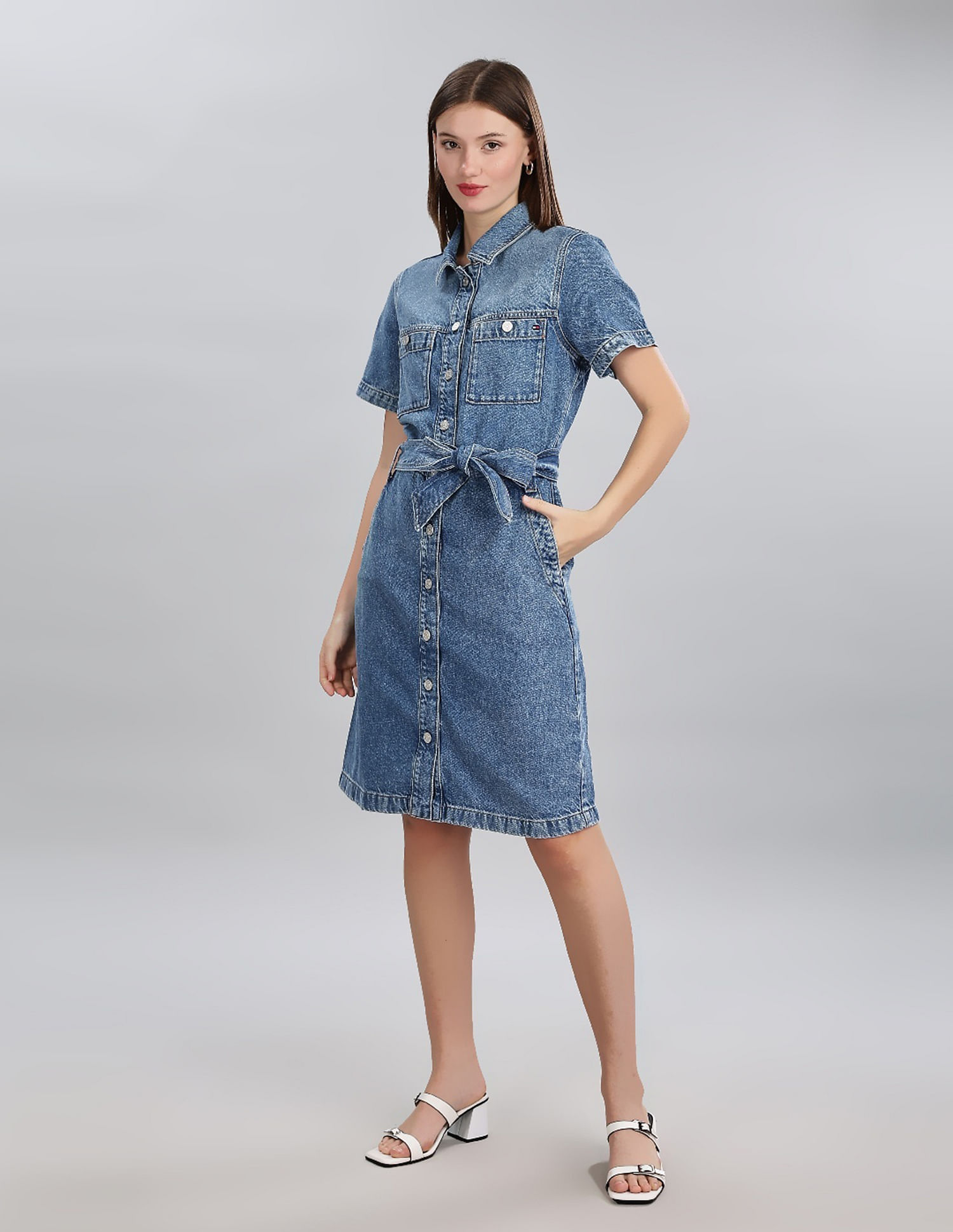 Tommy Hilfiger Cotton Spread Collar Denim Dress