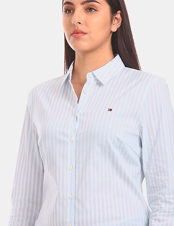 売れ筋商品|||トミー ヒルフィガー カットソー トップス レディース Women's Striped Cotton Camp Shirt French Blue Multi 41NqagyXwAL._AC_.jpg