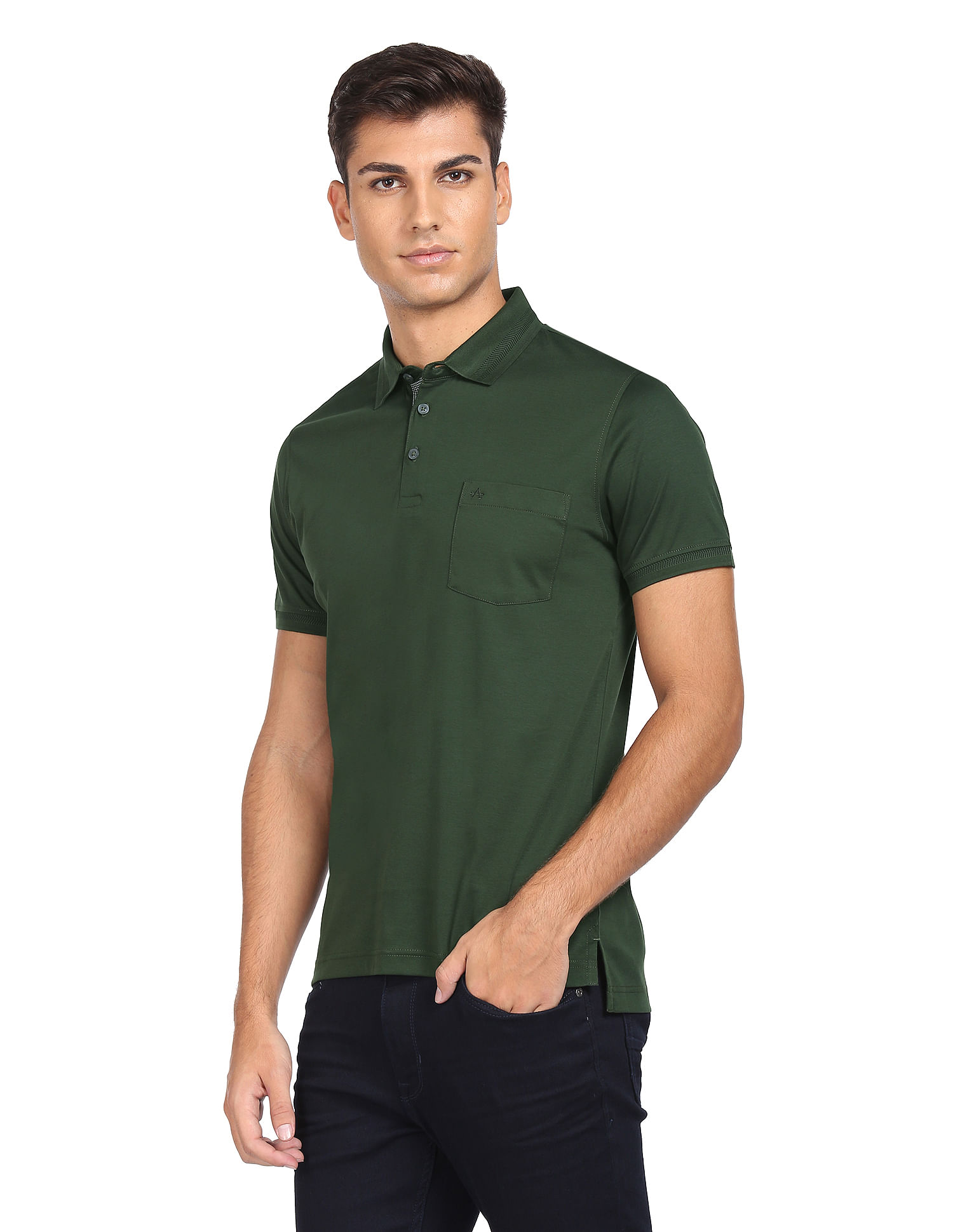 Buy Arrow Men Dark Green Solid Mercerised Cotton Polo Shirt