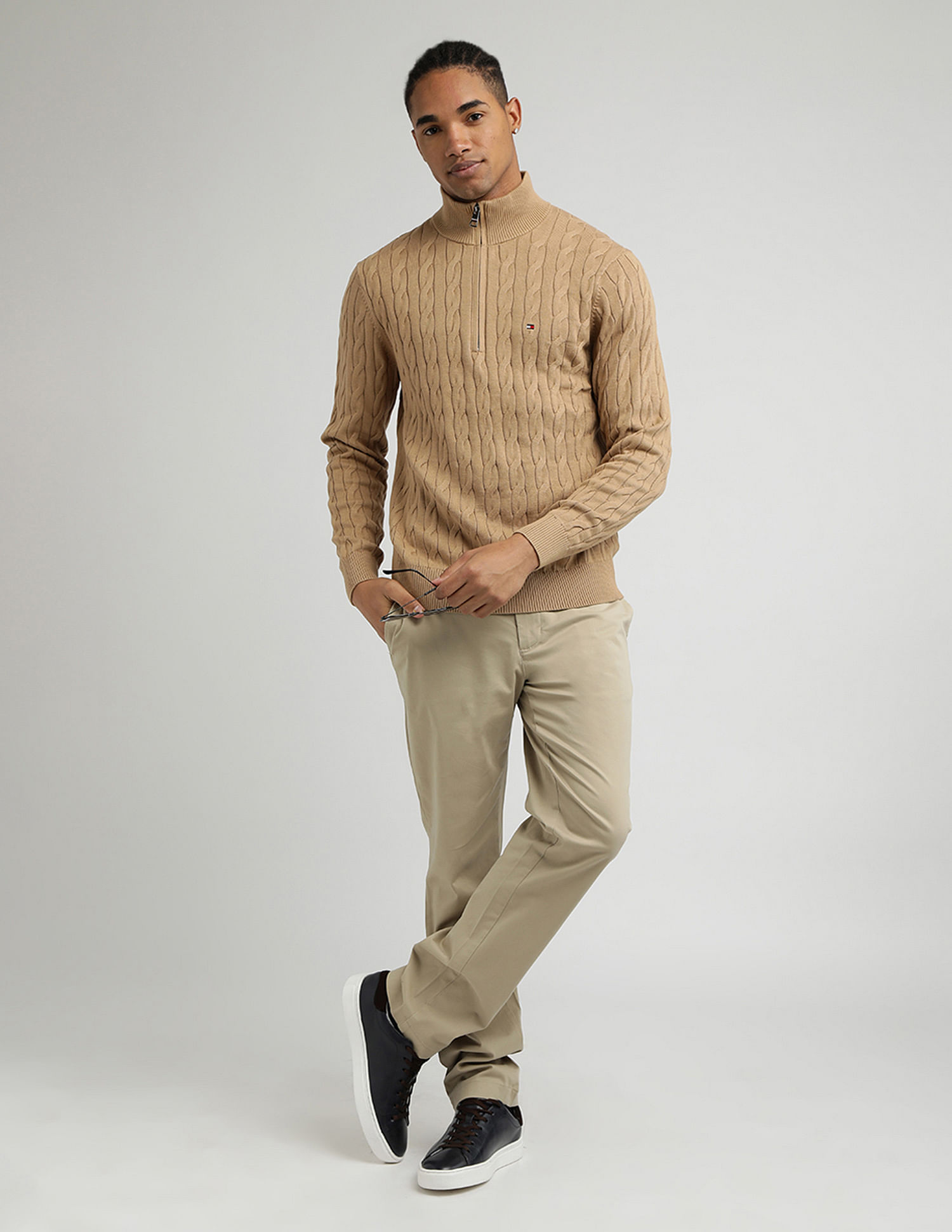 Tommy Hilfiger Classic Cotton Cable Zip Mock Sweatshirt