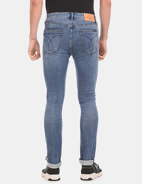 Calvin Klein Men Blue Skinny Fit Stone Wash Four-Way Stretch Jeans