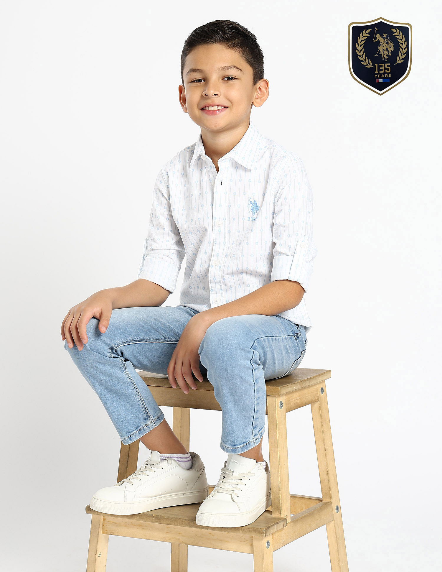 U.S. Polo Assn. Kids Boys Vertical Striped Oxford Shirt
