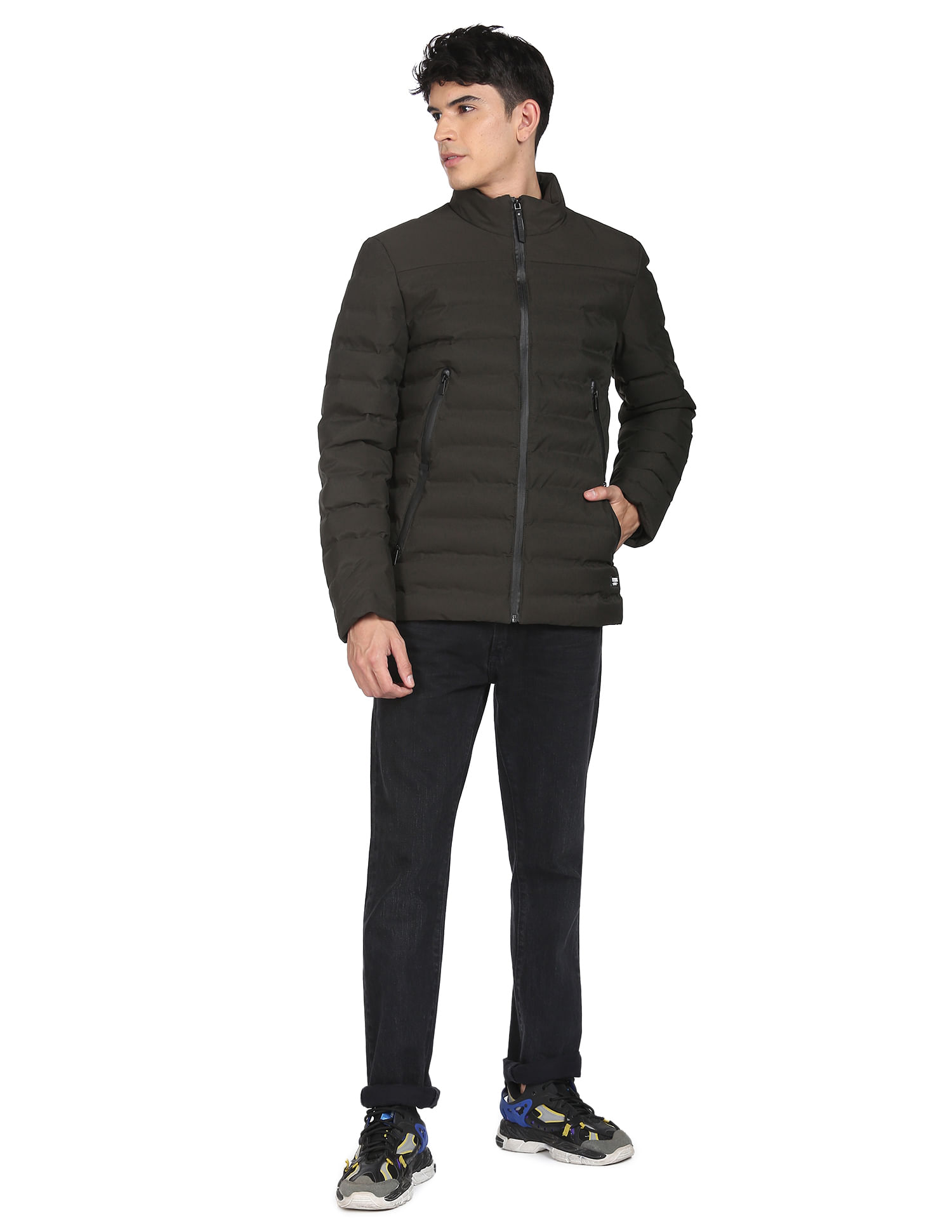 Buy Flying Machine High Neck Solid Quilted Jacket - NNNOW.com