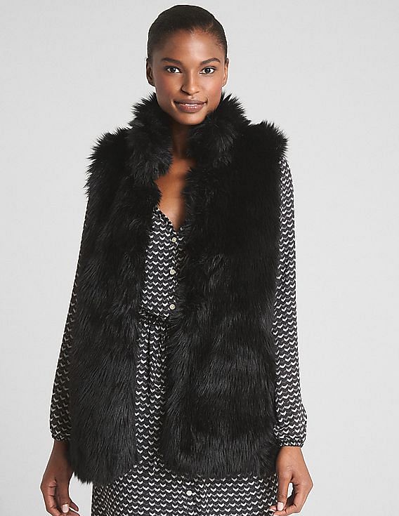 Gap black hot sale fur vest