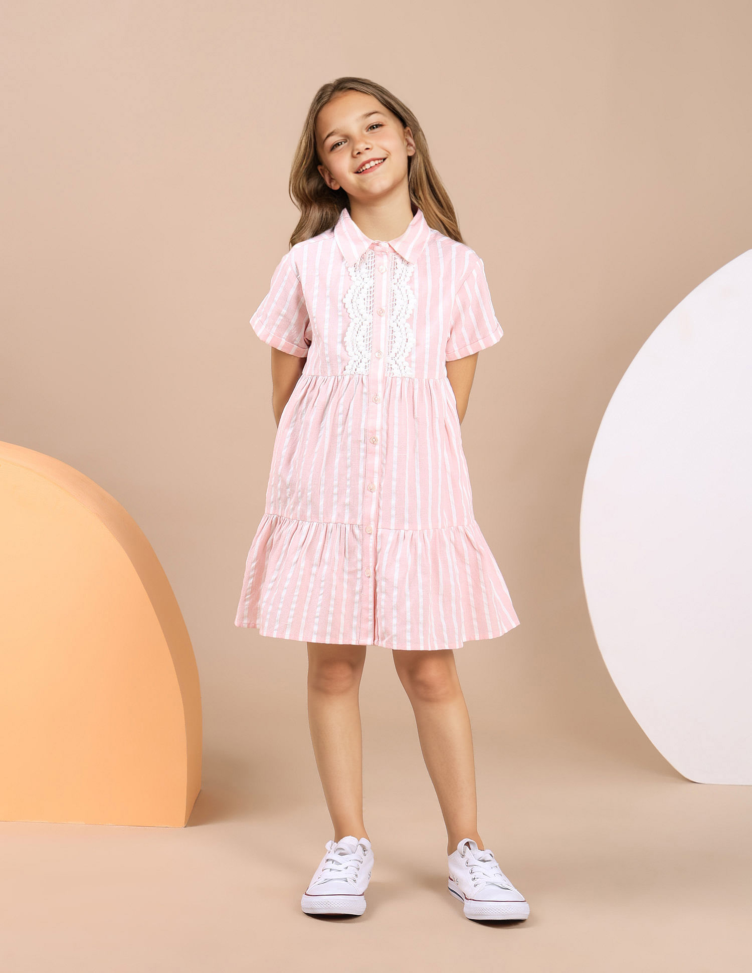 U.S. Polo Assn. Kids Girls Vertical Stripe Cotton Dress