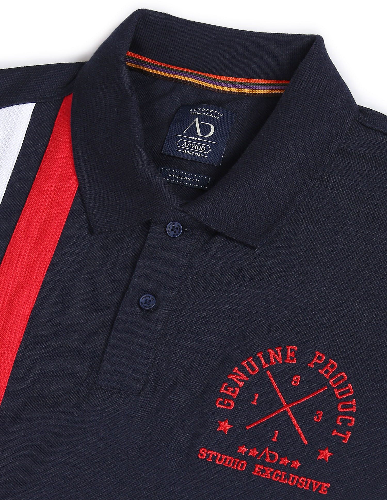 AD by Arvind Cotton Modern Fit Striped Polo Shirt