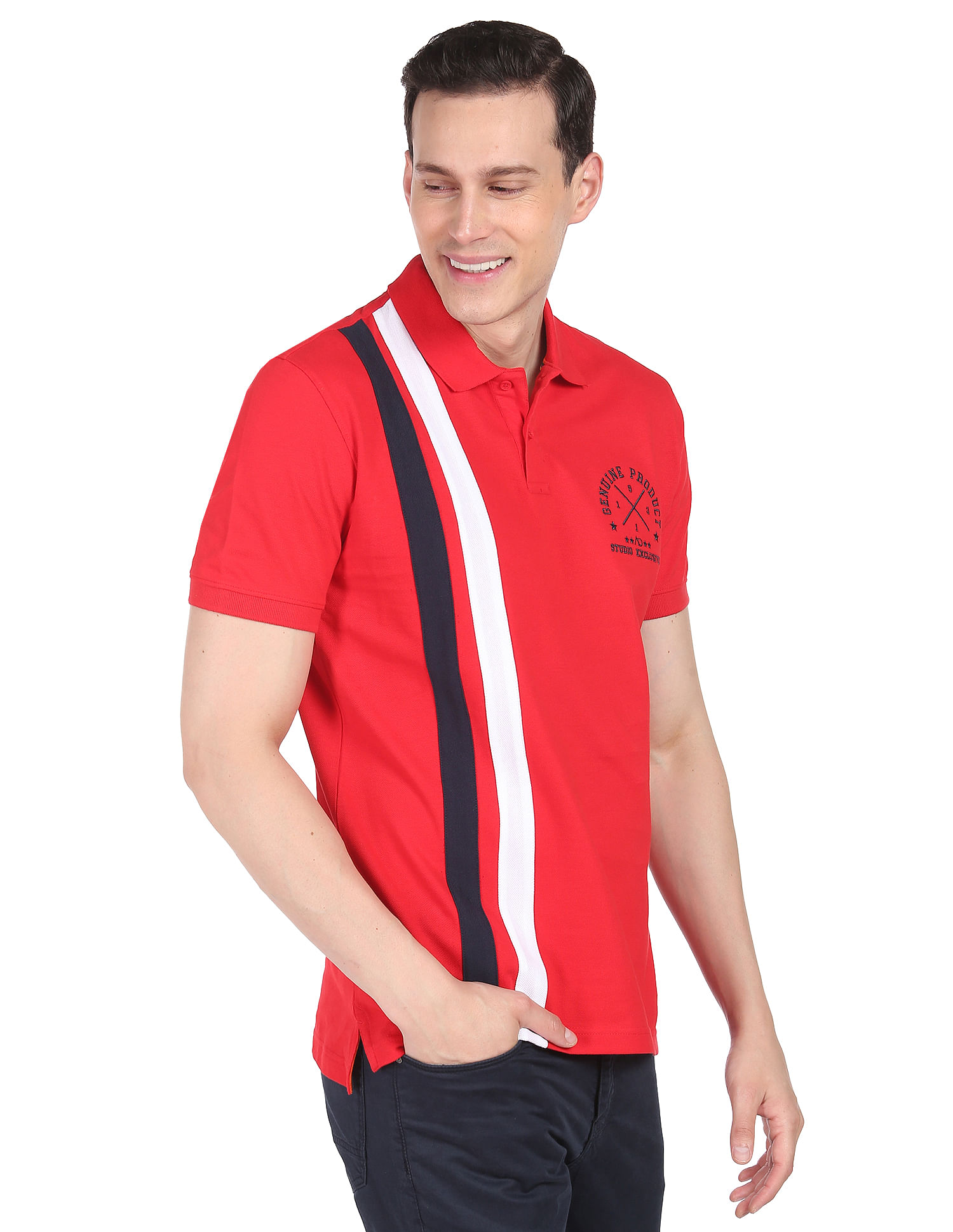 AD by Arvind Cotton Vertical Stripe Polo Shirt