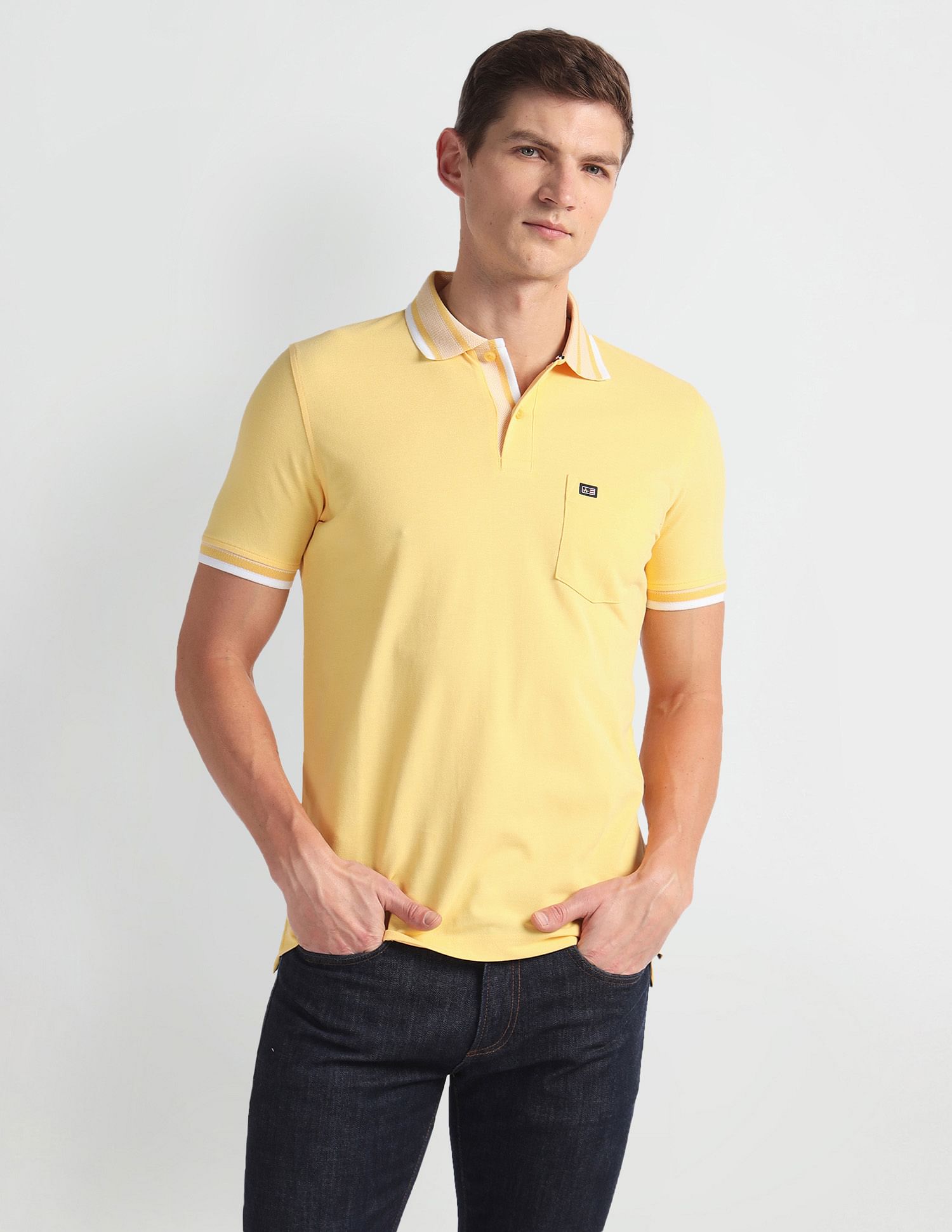 Arrow Sports Tipped Collar Solid Polo Shirt