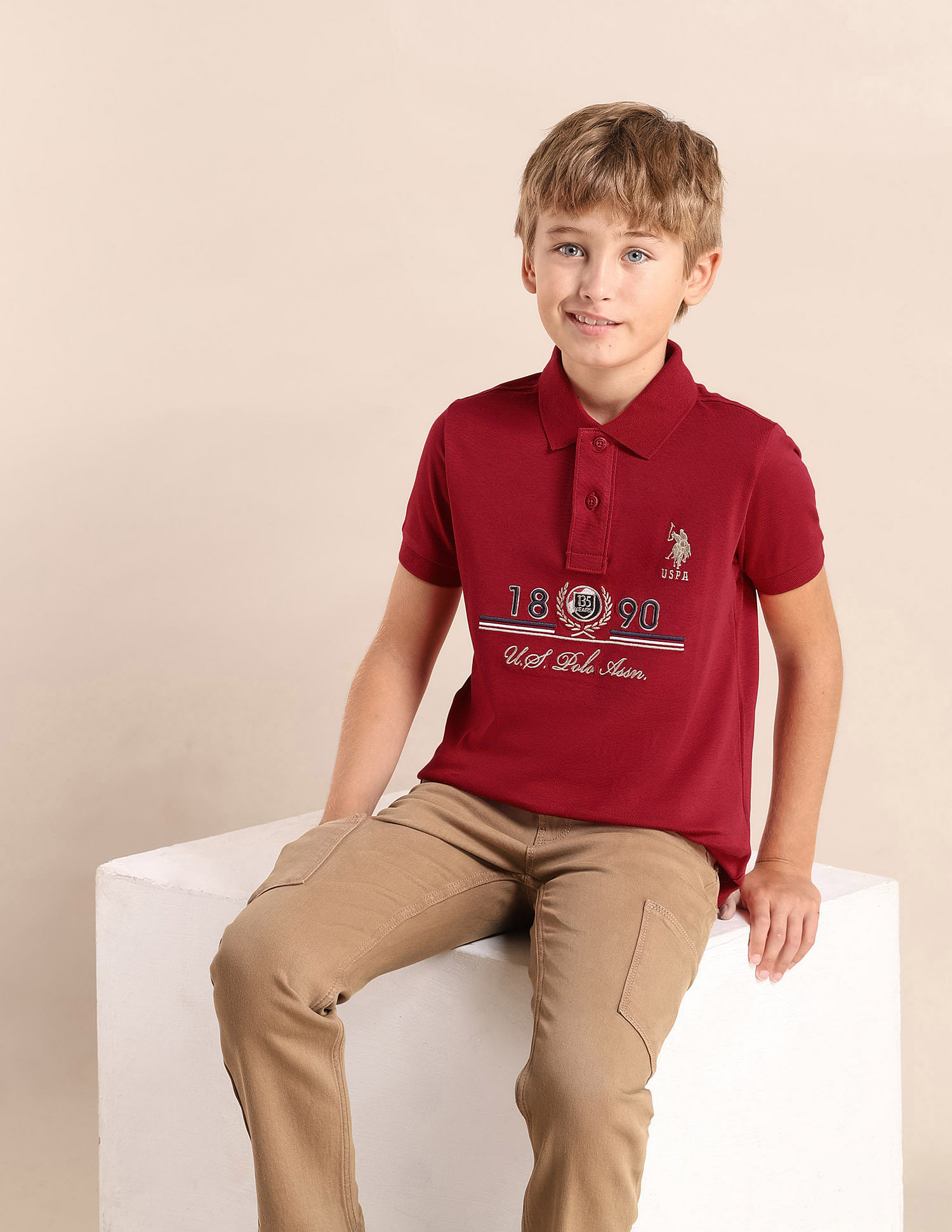 U.S. Polo Assn. Kids Boys Brand Printed Regular Fit Polo Shirt