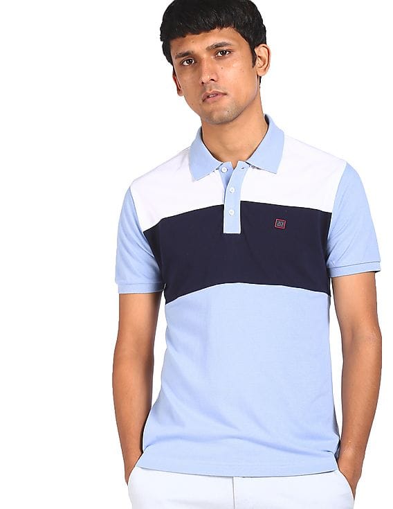White Cotton Colour Block Polo Shirt 
