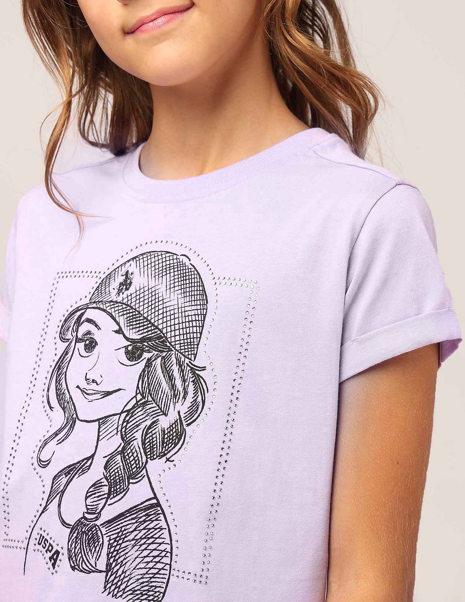 U.S. Polo Assn. Kids Girls Stud Detailed Relaxed Fit T-Shirt