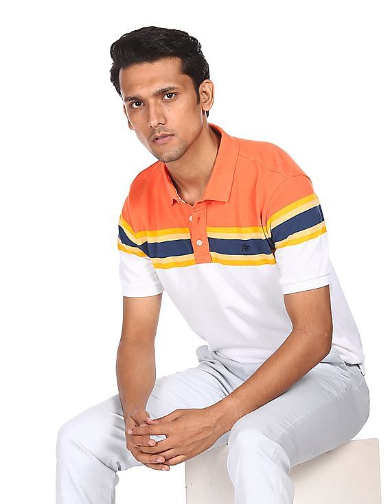 Aeropostale Men White Short Sleeves Colour Blocked Polo Shirt