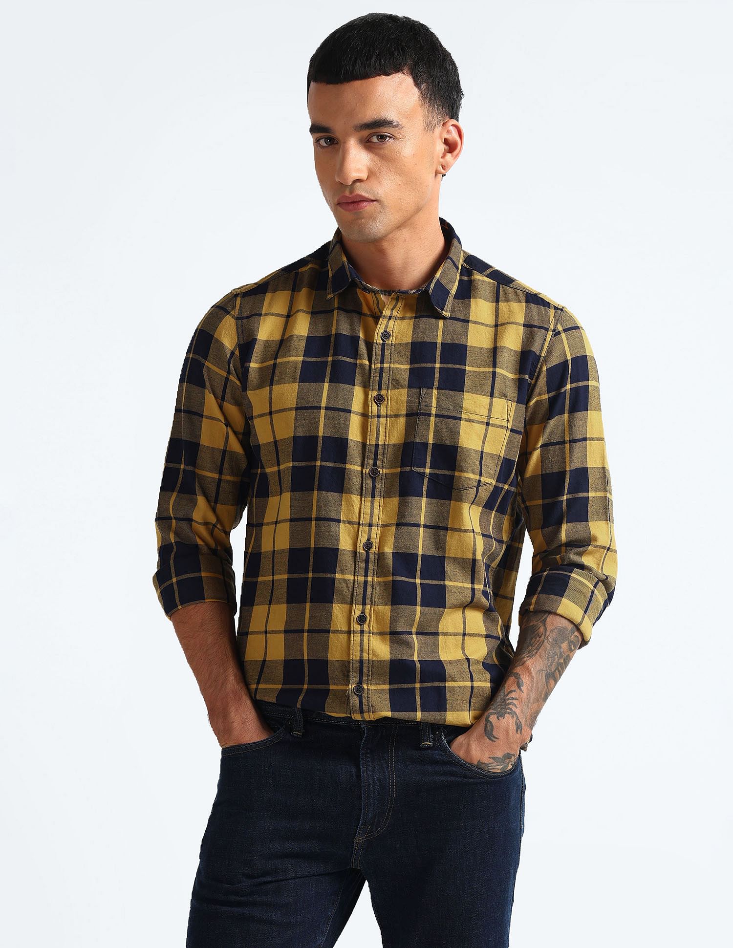Flying Machine Plaid Check Pure Cotton Shirt