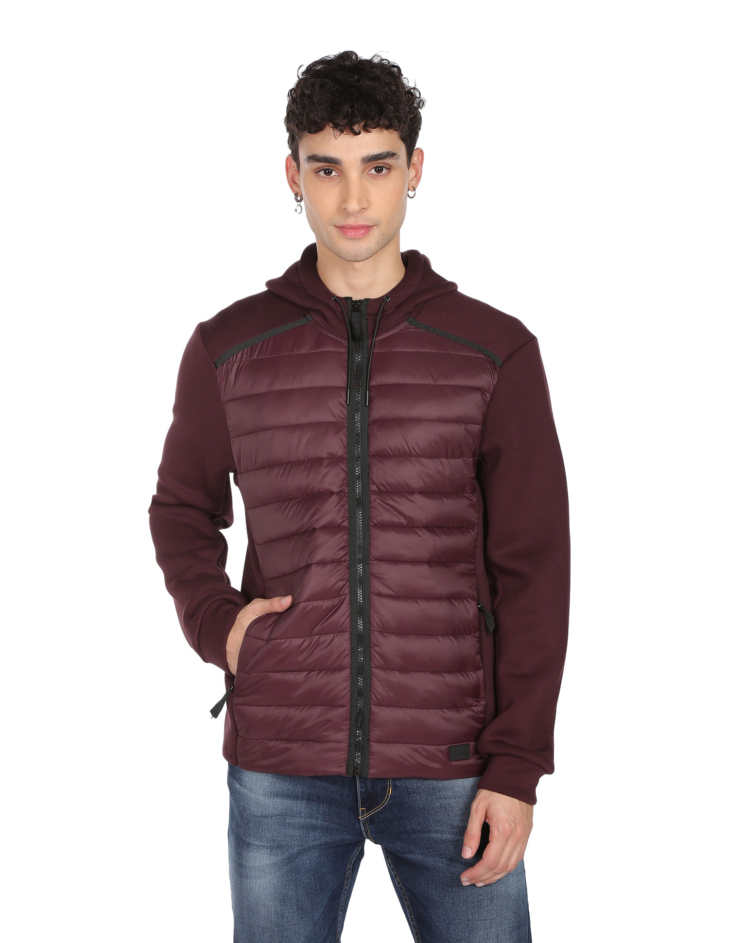 Flying Machine Drawstring Hood Solid Puffer Jacket